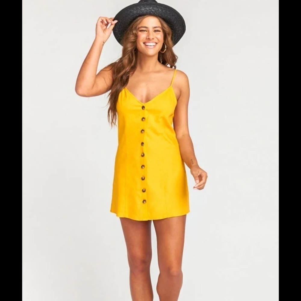 Show Me Your Mumu Remington Yellow Linen Blend Mini Dress sz L